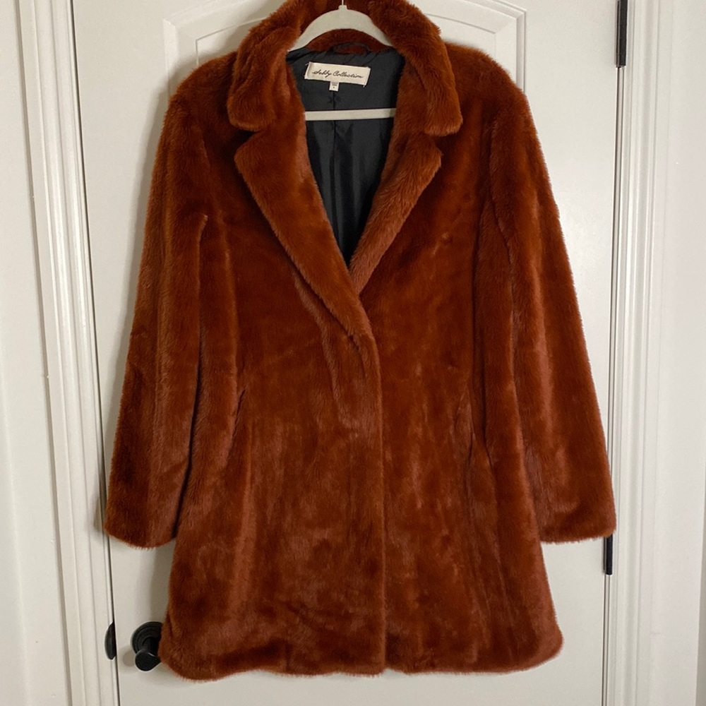 Sebby collection faux fur coat. Beautiful deep orange color. Size large